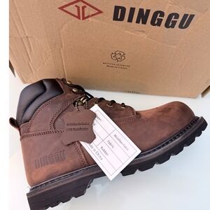 Dinggu Steel Toe Work Boots Brown Leather Puncture Resistant Safety Shoes Sz 7